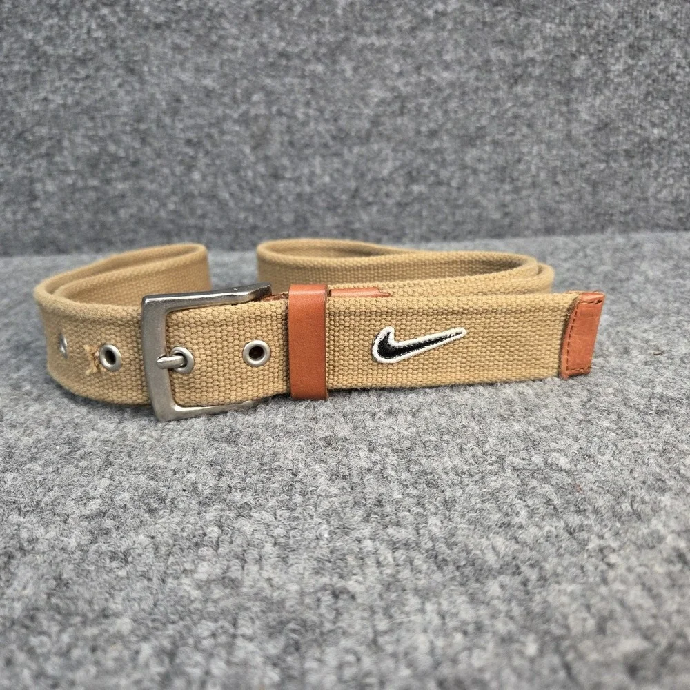 VTG Y2K 90s Nike Golf Belt Mens Tan Canvas Swoosh Adjustable 43